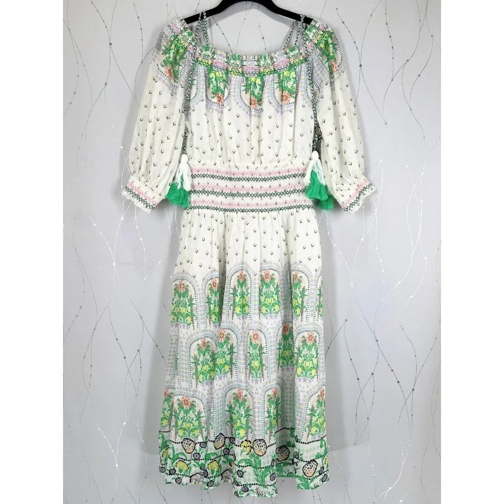 Alice + Olivia Sun Valley Trellis Multi White Green Dress $660 - Picture 5 of 14